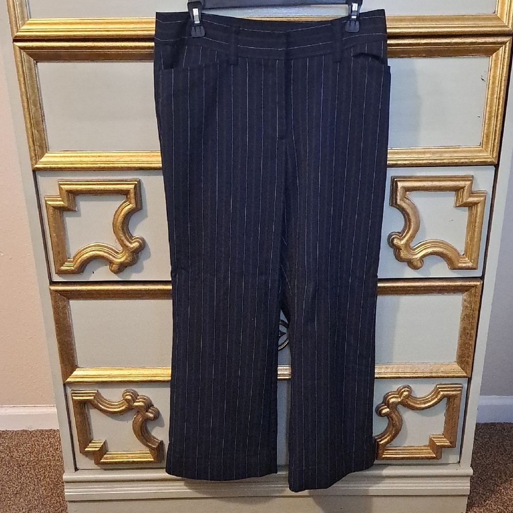 Karen Kane Black Pinstripe Wide Leg Trouser Pants
